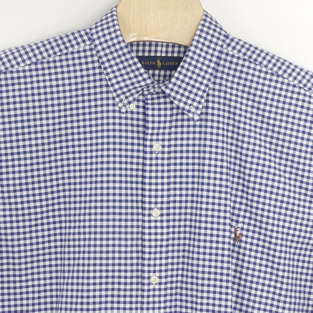 Ralph Lauren Shirt 2XLT Tall Blue White Gingham Plaid Long Sleeve Button Down‎